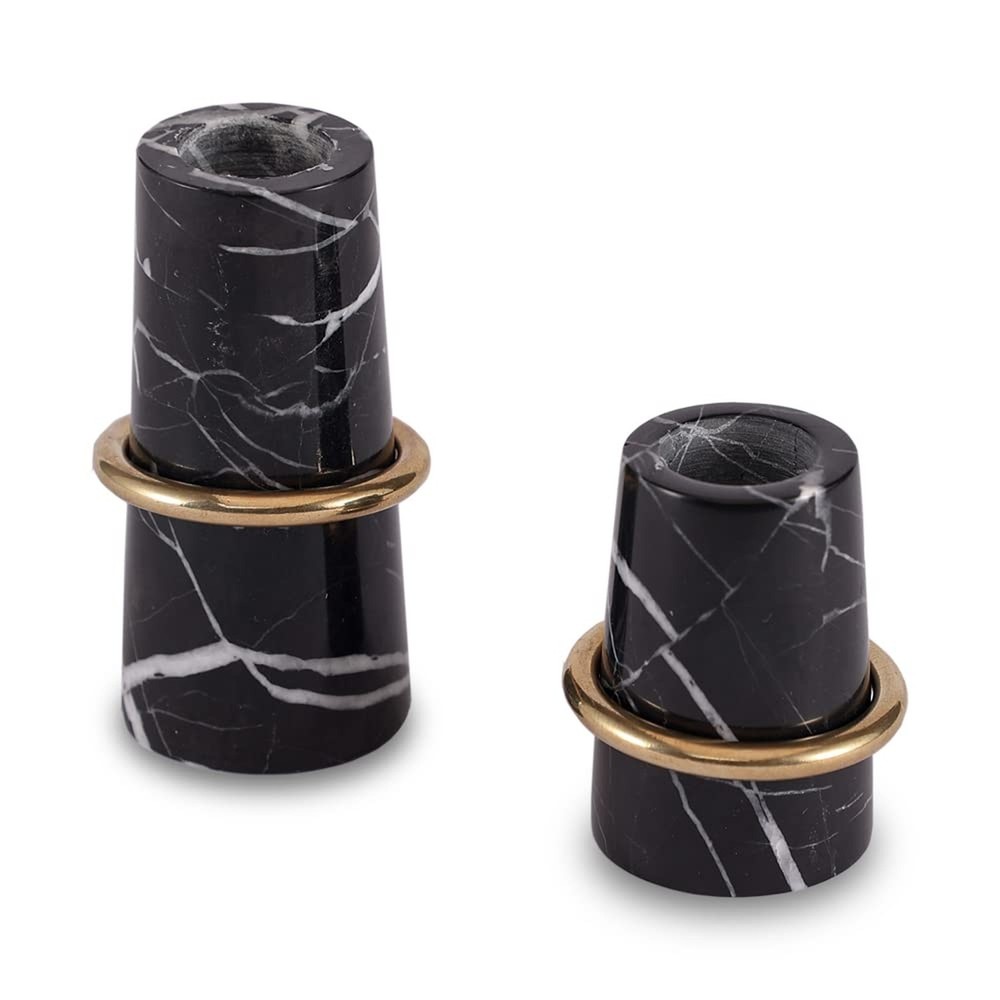 Luxurious Marble Candle Holders Black Candlestick Holders, Set of 2 for 3/4″ …