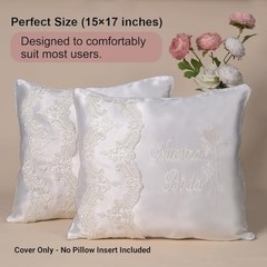 Wedding Kneeling Pillow Cover Set of 2, 17 x 15 Premium Satin & Lace, White