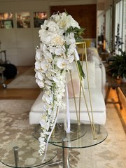 45” Long Wedding Bouquet Large Cascade Real Feel Artificial Flower Orchids Roses