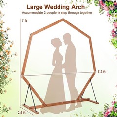 7 FT Wooden Wedding Arch for Ceremony Heptagon Solid Wood Arch Stand Outdoor