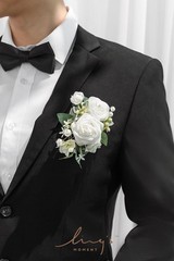 Lings Moments Pocket Boutonniere for Groom Groomsmen, Prom Homecoming White