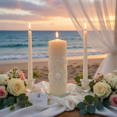 Hosley 11.5-Inch Wedding Unity Candle Set – Cream Pillar & 2 Taper Candles for C