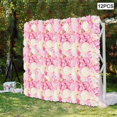 12 PCS Artificial 3D Flower Wall Panel Wedding Backdrop Wall Decor Pink 15*15 In