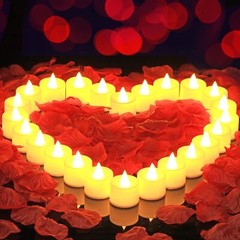 2000Pcs Artificial Rose Petals + 24 LED Candles Romantic Night Propose Set USA