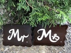 Mr Mrs Wooden Wedding Signs (Set Of Two Signs), Brown White Color