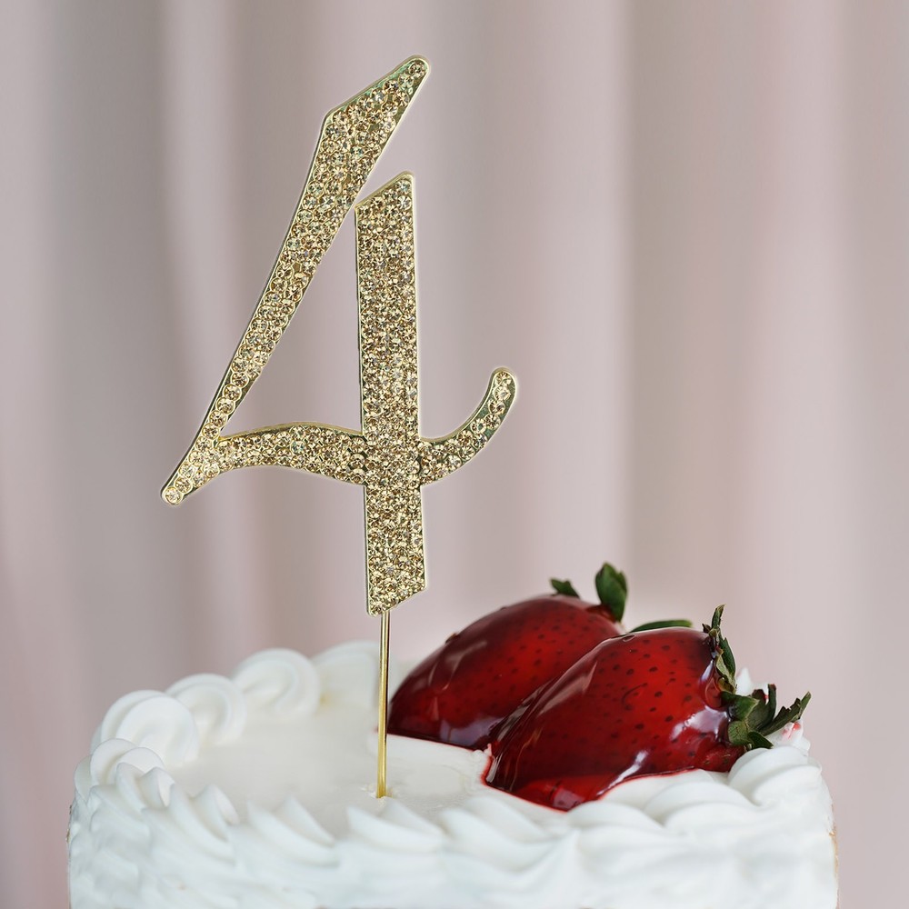 4.5″ GOLD Number 4 Rhinestone Cake Topper Wedding Cupcake Dessert Dessert Events