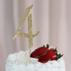 4.5″ GOLD Number 4 Rhinestone Cake Topper Wedding Cupcake Dessert Dessert Events