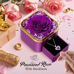 Mothers Day Flowers Roses Gifts for Mom – Preserved Real Blue Rose Purple