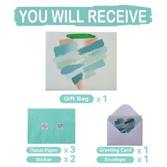 wishinside 13″ Large Mint Green and Peach Gift Bag Set with Greeting Card and