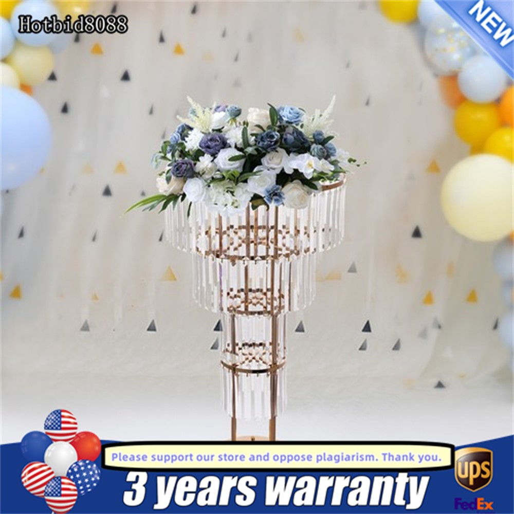 3-Tier Gold Crystal Flower Stand Wedding Party Events Decor with Metal Pedestal