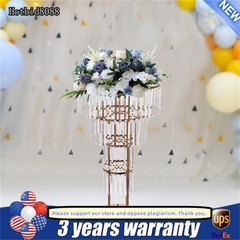 3-Tier Gold Crystal Flower Stand Wedding Party Events Decor with Metal Pedestal