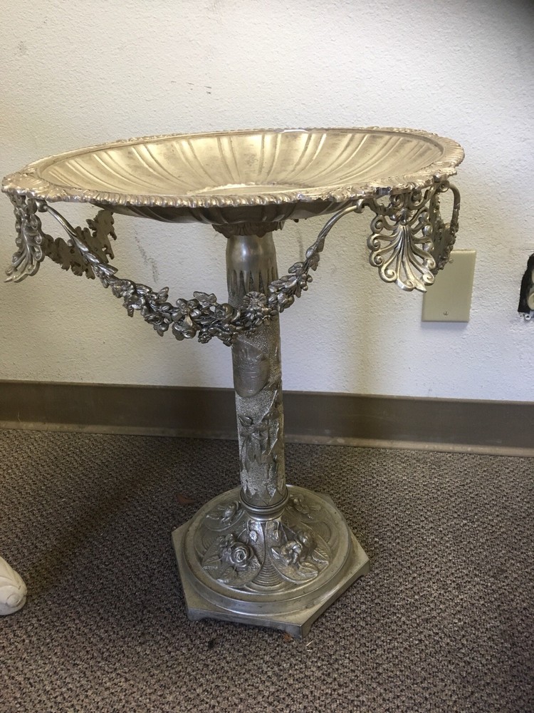 Vintage Silver Fruit Plate Tall Wedding Centerpiece Carved 18″x 21″