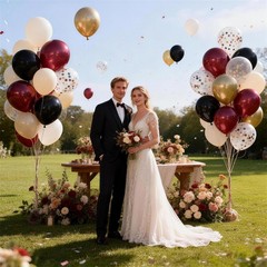 Black Burgundy and Gold Balloons, 12inch 12 inch 35pcs, White Coffee