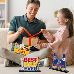 Father’s Day Wooden Centerpiece Decoration – 3Pcs Best Dad Ever Table Decor Too