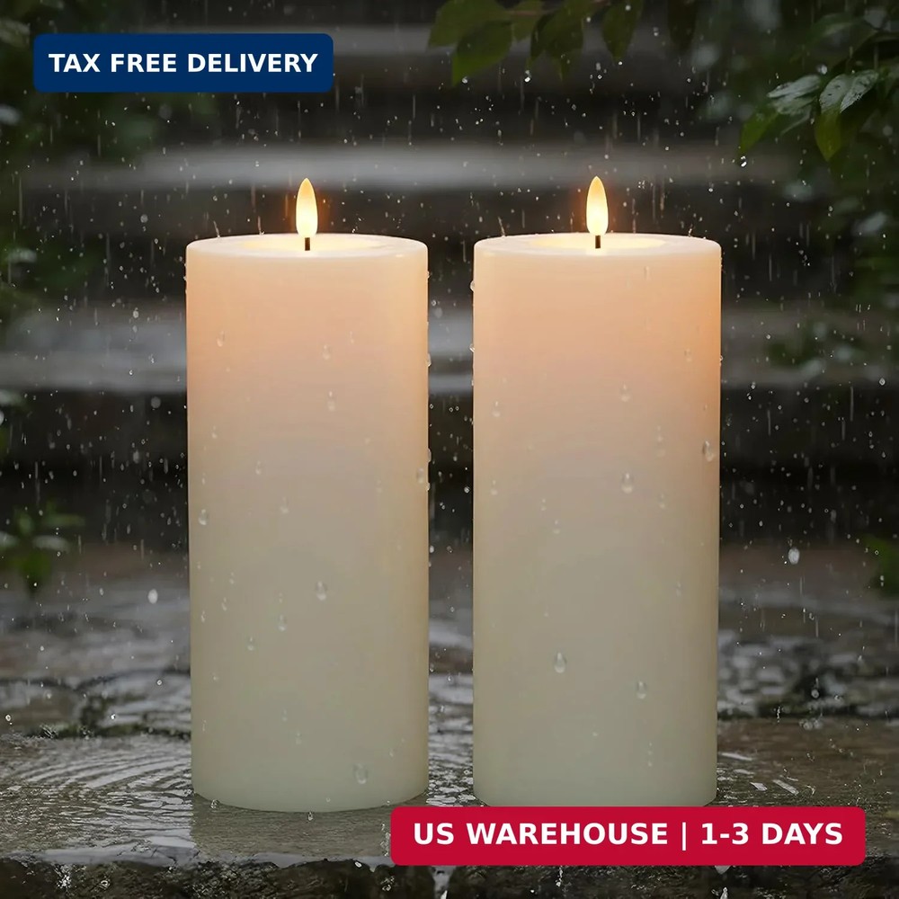 4″x10″ Large Outdoor Flameless Candles, Waterproof Battery Operated LED Pillar C
