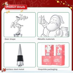 2 Pack Christmas Wine Stopper Alloy Bottle Stoppers Santa + Elk, Silver