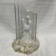 VTG Bride Groom Wedding Cake Topper White Porcelain 5” Figurine 8” Total