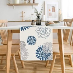 Blue Gray Table Runner Dahlia Pinnata Flower Beige Table Runners Modern