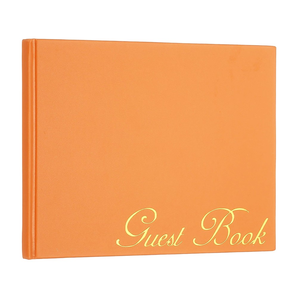Elegant Guestbook, 9″x7″ PU Leather Wedding Guest Book, Orange