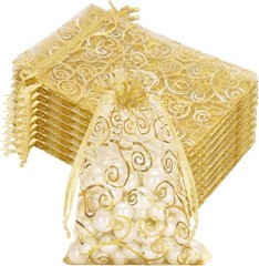 100 × Golden Drawstring Organza Pouches Wedding 4″x 5″ Party Candy Gift Bags USA