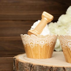25 NATURAL WHITE Cupcake Liners Muffin WRAPPERS Wood Lace Printed Design Party