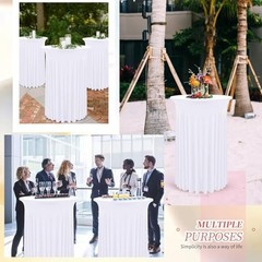 2 Packs Round Cocktail Table Skirt 32″x 43″ Spandex 2 Pack-32″x 43″ White