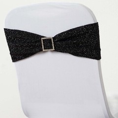 10 Black Glittered Spandex CHAIR SASHES Wedding Ceremony Reception Decorations
