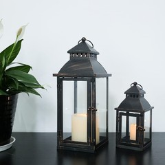 NEEDOMO Lanterns Decorative Outdoor&Indoor, Set of 17″ & 11″ / Glass, Bronze