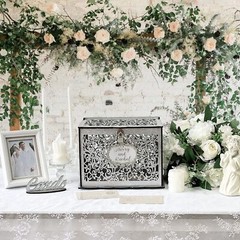 Silver Wedding Card Box with Lock Wooden Gift Box for Reception Anniversary