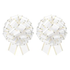 2 Pcs 10 Inch Large Pull Bow Car Ribbon with Gold Edge for Wrapping, White