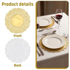 150Pcs Gold Doilies Disposable Gold Paper Placemats Round Small Golden Lace
