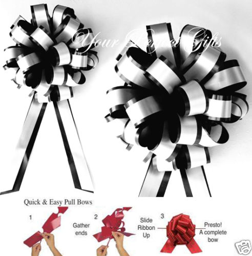 20 pcs BLACK WHITE 8″ PULL PEW BOW WEDDING CHAIR DECORATION