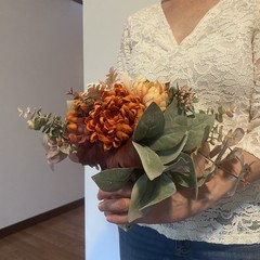 Bridal Wedding Bouquet Hand made Budget Handmade Faux Flowers Orange Red Yellow
