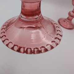 4 Pcs VTG Champagne Flutes, 5 oz Pink Goblet Champagne Glasses, Hobnail Drin..