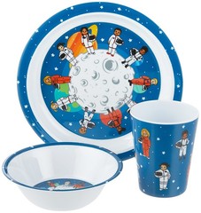 Colorfull Plates 3 Piece Kids Dinnerware Set Space Themed Bpa-Free Melamine