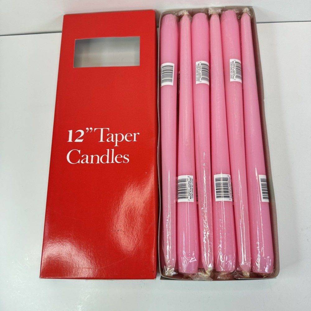 Pastel Pink Rose Taper Candle 12” Hand Dipped Candles Wedding Baby Shower Box 12