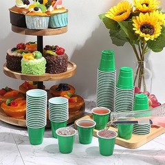 100 Pack 2 oz Plastic Shot Cups – Mini Disposable Glasses – Green