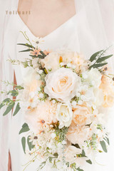 Cascading 11″ White Rose Bridal Bouquet for Rustic Boho Weddings & Events