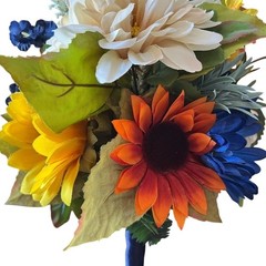 Autumn Wedding Bouquet Boutonniere Set Sunflower Navy Blue Orange Silk Flowers