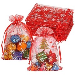 100pcs Snowflake Organza Bags Christmas 4×6 inch 1 Count (Pack of 100) Red