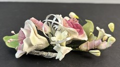 Vintage Porcelain Flowers on Wire Wedding Corsage Pink Handcrafted Unique