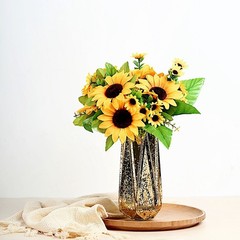 2 Yellow 13″ tall Faux Silk Sunflower Bouquets Wedding Party Events Decorations