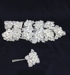 60 Flower.Bridal Satin Rose Flowers w/ Pearl White.5 Flower Per Bunch x 12 / bag