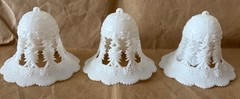 Vtg White Plastic Baskets & Bells, lot of 9, wedding, Christmas, crafting