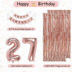 27th Rose Gold Birthday Decorations for Women, 55 PCS Birthday Party Packs | …