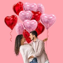 Pink Red Heart Balloons, 20 Pcs 18 Inch Heart Shaped Foil Balloons Pink,red