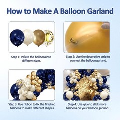 Navy Blue Gold Balloon Graland Arch Kit, Double Stuffed Pearl White Royal Blu…
