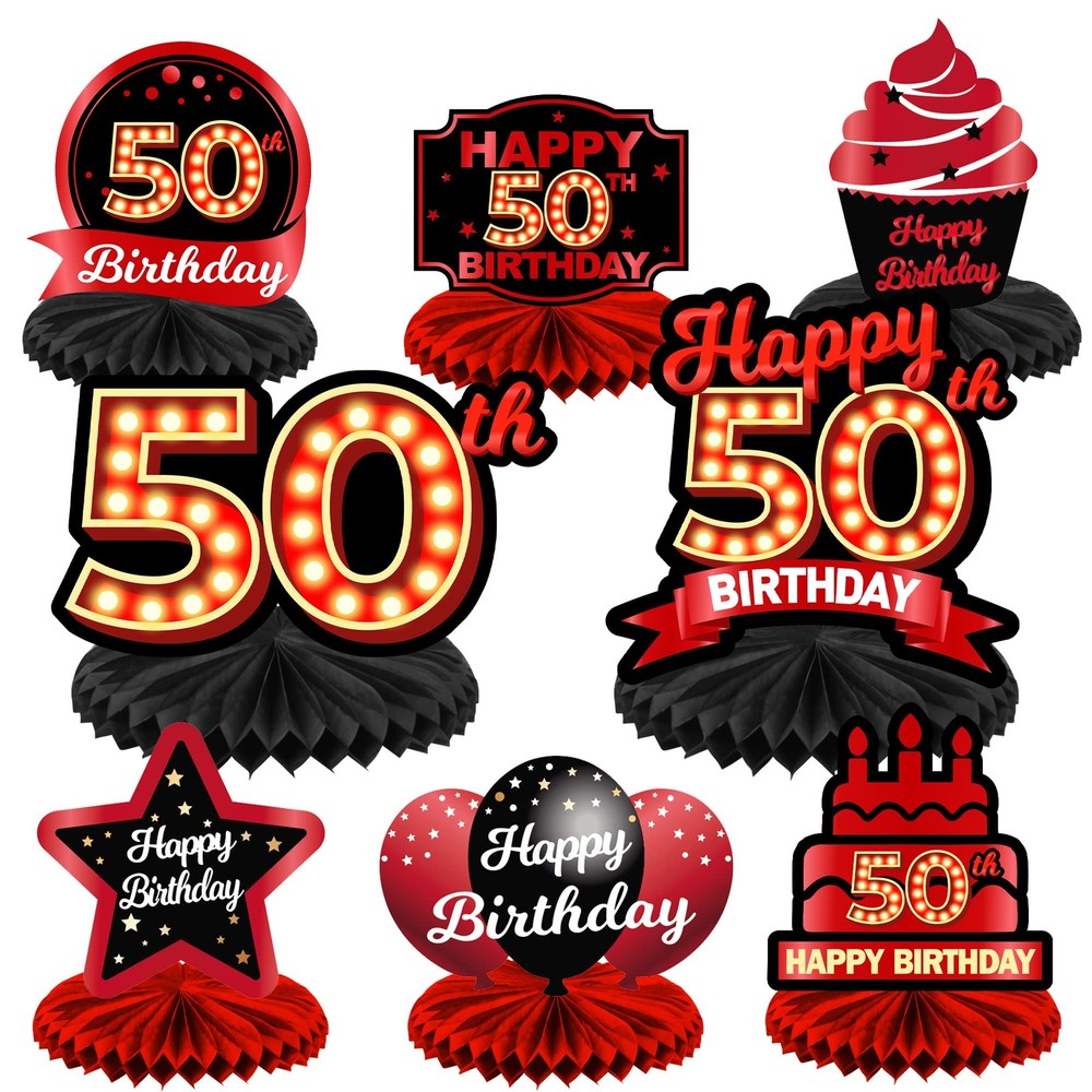 Happy 50th Birthday Red and Black Table Honeycomb 50, Multi-colored