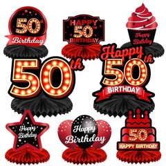 Happy 50th Birthday Red and Black Table Honeycomb 50, Multi-colored