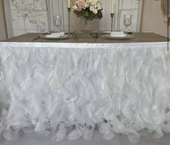 6ft Tutu Table Skirt – Tulle & Curly Willow Ruffle for Rectangle & Round Tables,